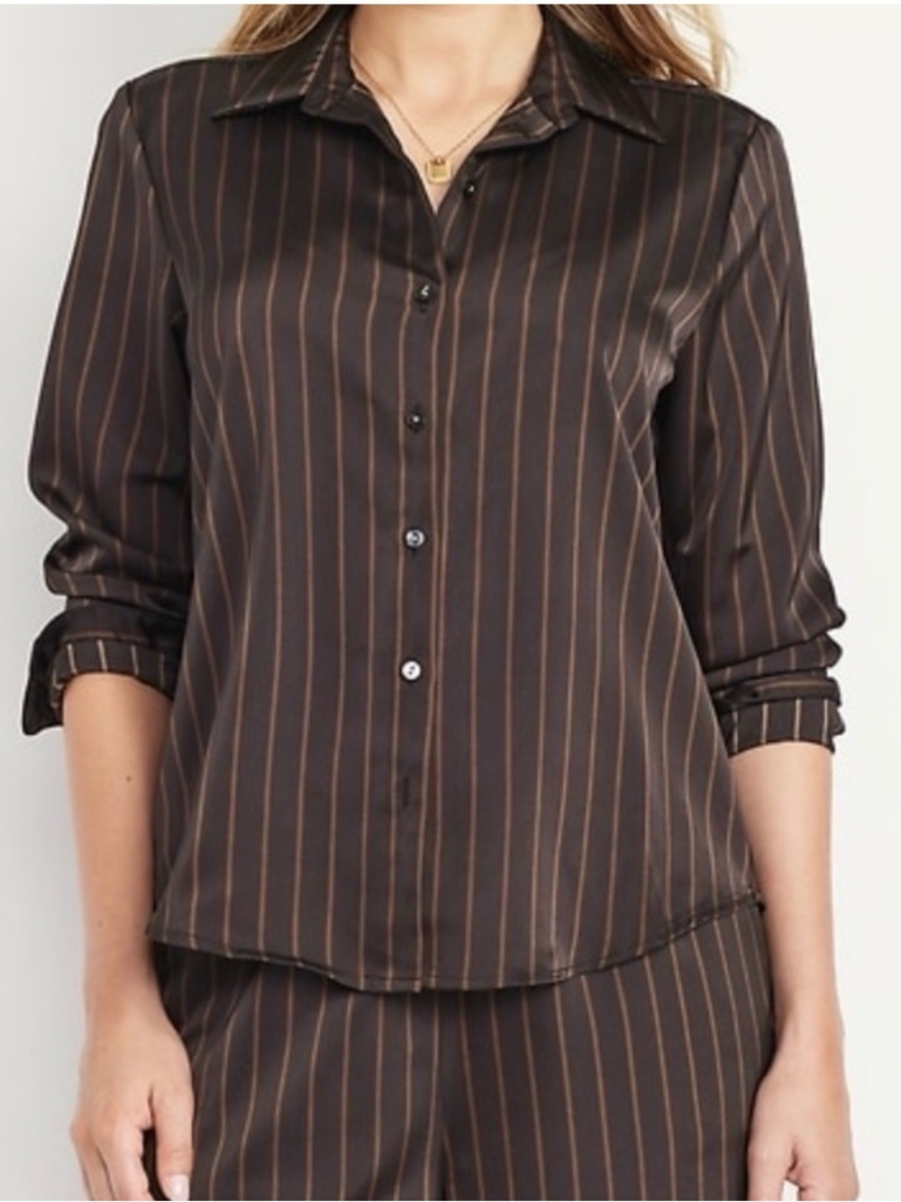 Brown Pinstripe Button-Up Shirt